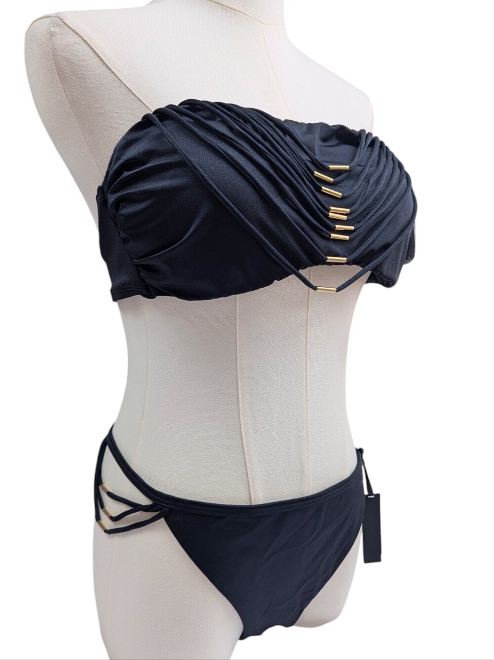 NEW! Victoria's Secret Black Bandeau Bikini Set Strappy Y2K Size L